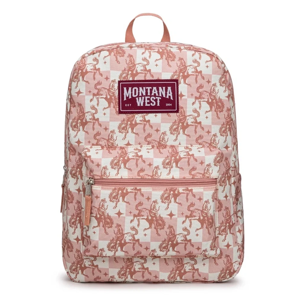 Montana West Bucking Cowgirl Print Backpack -2Pcs Set - Pink
